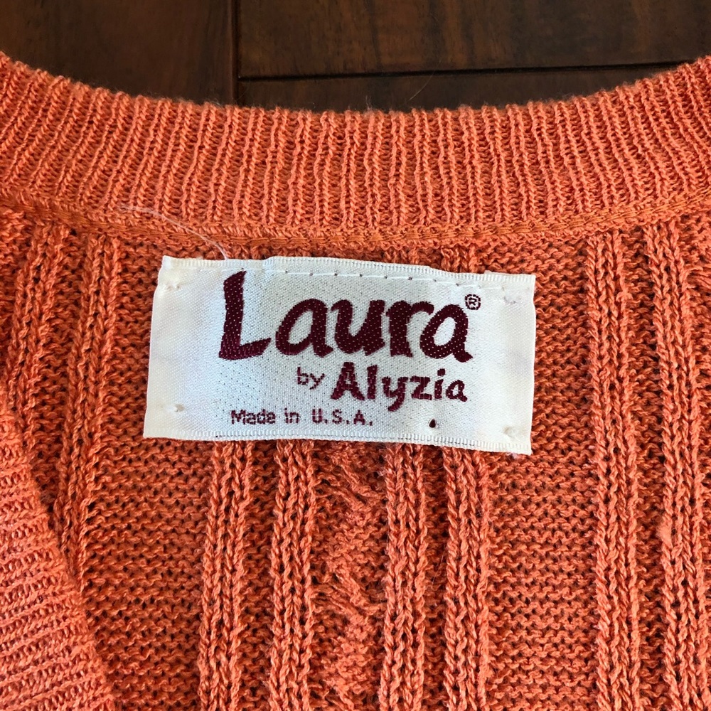 Vintage Women’s Sweater Laura by Alyzia Acrylic Peach Coral Orange Size 14 - Picture 3 of 6